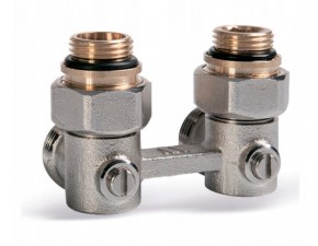 Узел нижнего подключения радиатора с шар.кранами угловой 1/2" х 3/4" (Вентильный) - фото - 1