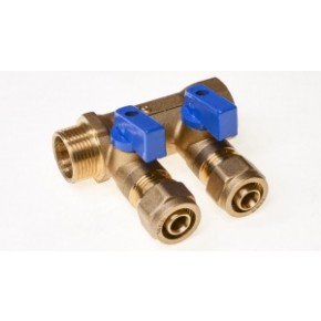 Коллектор с шар.кран. (с цангами) 2 вых. 1