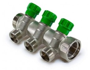 Коллектор регул.под 45* ,3 вых 1"г/ш х 3/4"ш (под евроконус или адаптер) - фото - 1