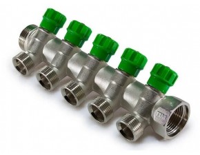 Коллектор регул.под 45* ,5 вых 1"г/ш х 3/4"ш (под евроконус или адаптер) - фото - 1