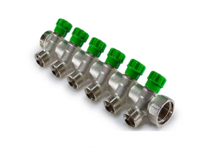 Коллектор регул.под 45* ,6 вых 1"г/ш х 3/4"ш (под евроконус или адаптер) - фото - 2