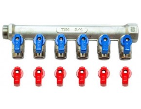 Коллектор никелиров. 6 вых 3/4" х 1/2"ш (под конус) - фото - 1