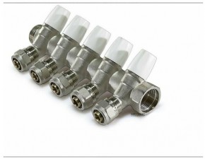 Коллектор регул.под 45* ,5 вых 1"г/ш х 16ц с цангами (красн.+син. краны) - фото - 3