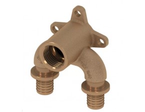 Тройник угловой с настенным креплением, закругленный 16х1/2" х 16, бронза - фото - 1