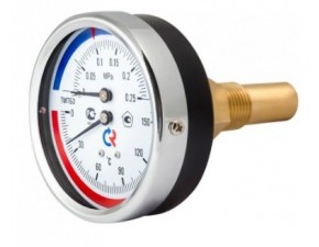 Термоманометр ТМТБ-31Т.1 (0-120*С)(0-10кгс/см2)G1/2 L=46 мм кл.2,5 - фото - 1