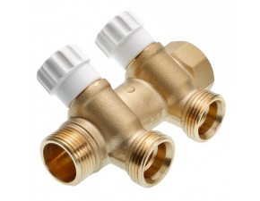 Коллектор универсальный с запорным вентилеям 3/4"х3/4" Ек, 2 контура, стандартная латунь - фото - 1