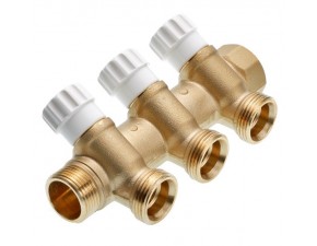 Коллектор универсальный с запорным вентилями 3/4"х3/4" Ек, 3к., стандартная латунь - фото - 1